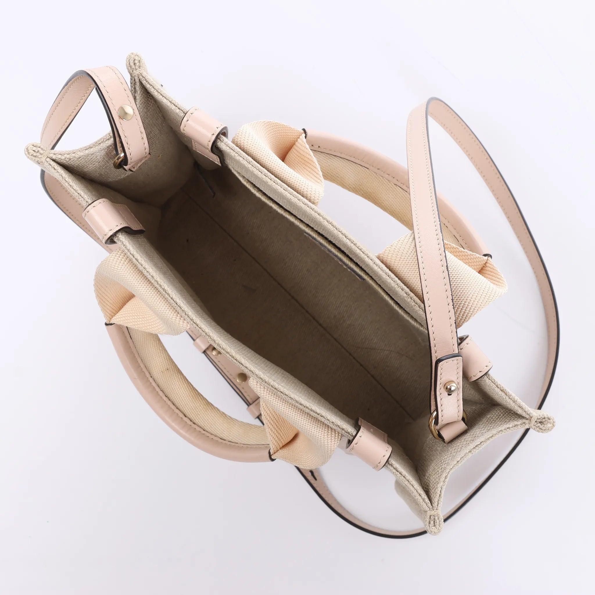 Chloé Woody Small Canvas & Leather 2Way Handbag in Beige x Pink