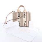 Chloé Woody Small Canvas & Leather 2Way Handbag in Beige x Pink