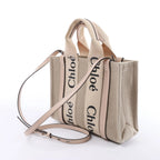 Chloé Woody Small Canvas & Leather 2Way Handbag in Beige x Pink