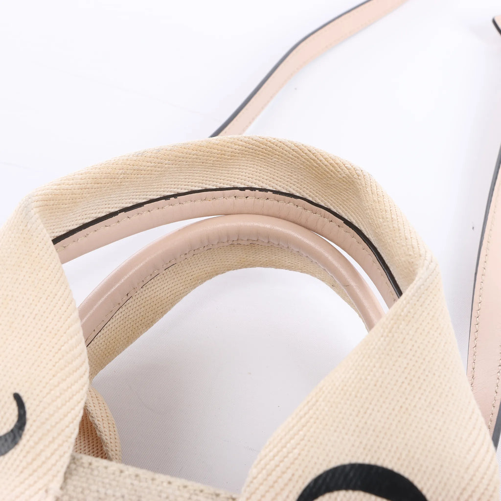 Chloé Woody Small Canvas & Leather 2Way Handbag in Beige x Pink