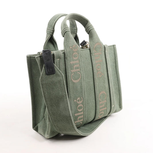 Chloé Woody Kleine Canvas 2-Wege-Handtasche in Grün