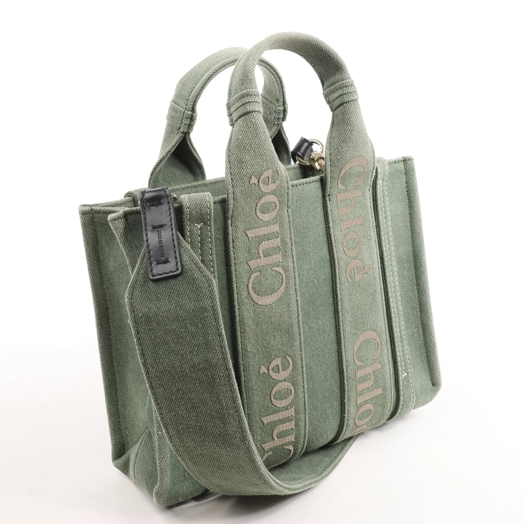 Chloé Woody Small Canvas 2Way Handbag in Green