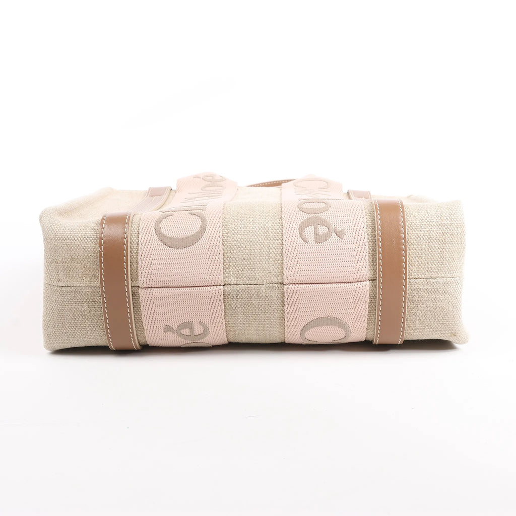 Chloé Woody Small Canvas & Leather 2Way Handbag in Beige