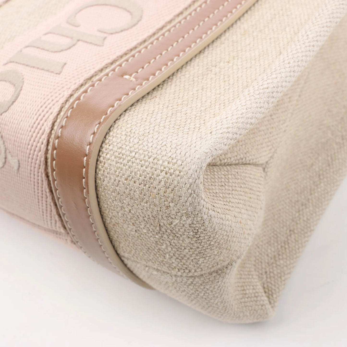 Petit sac à main Chloé Woody en toile et cuir beige