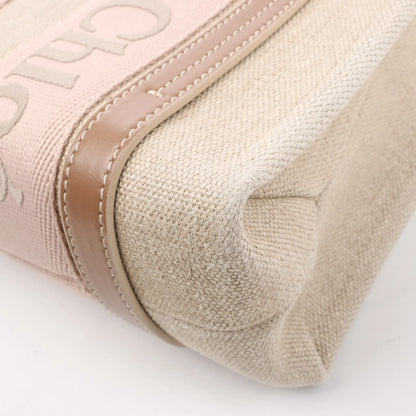 Petit sac à main Chloé Woody en toile et cuir beige