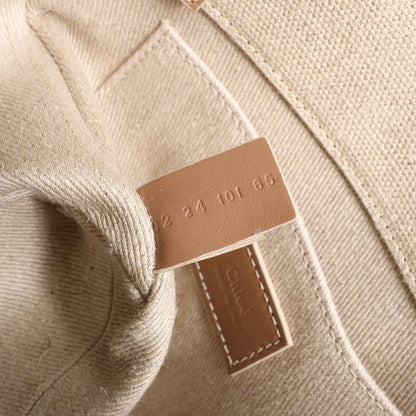 Petit sac à main Chloé Woody en toile et cuir beige