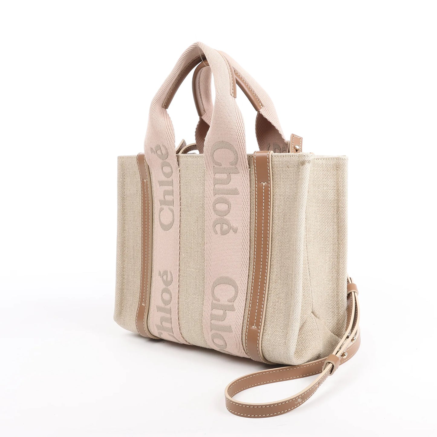 Chloé Woody Small Canvas & Leather 2Way Handbag in Beige