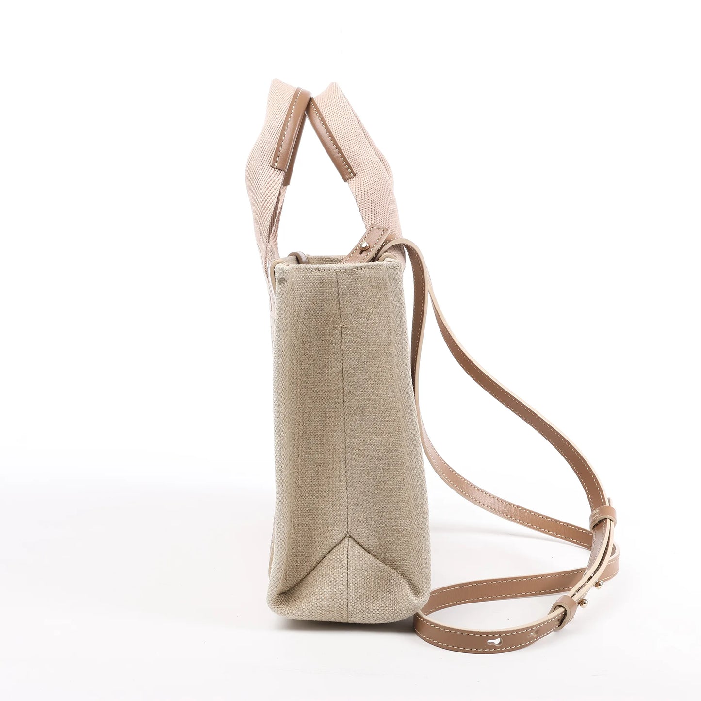 Petit sac à main Chloé Woody en toile et cuir beige