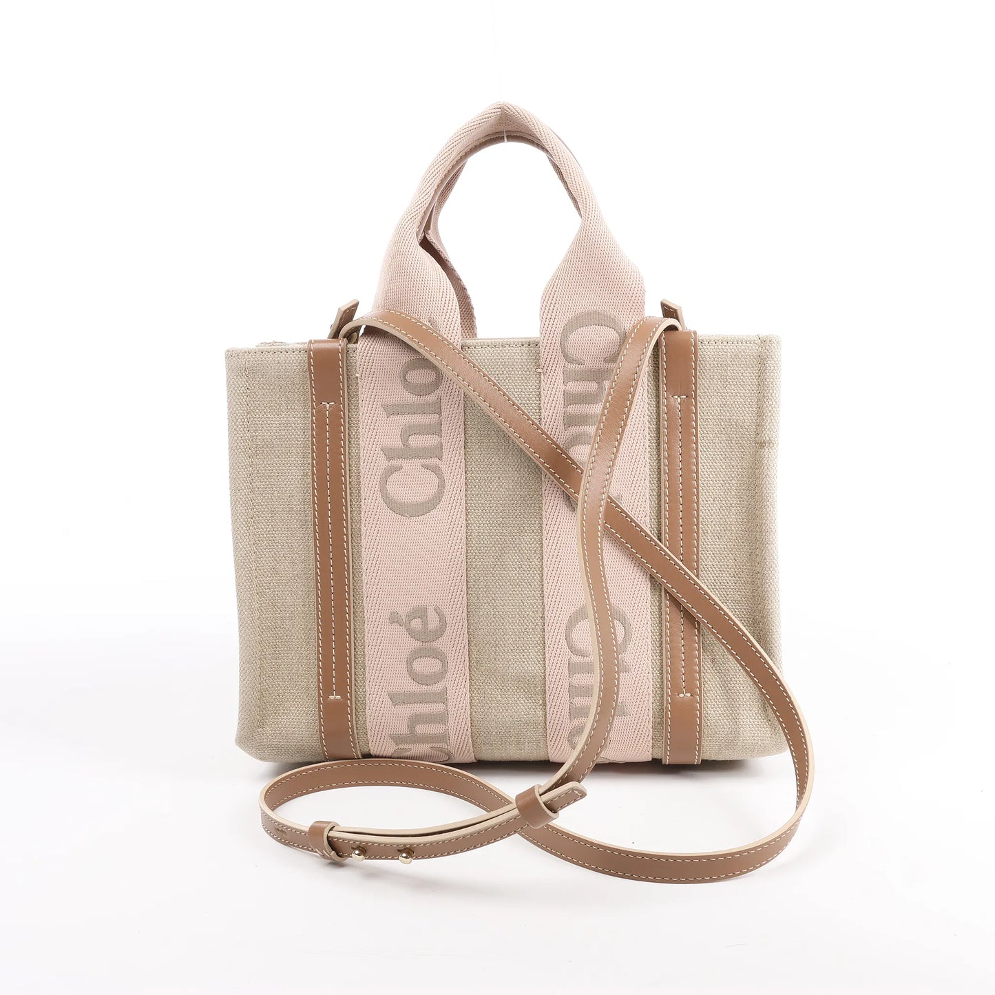 Chloé Woody Small Canvas & Leather 2Way Handbag in Beige