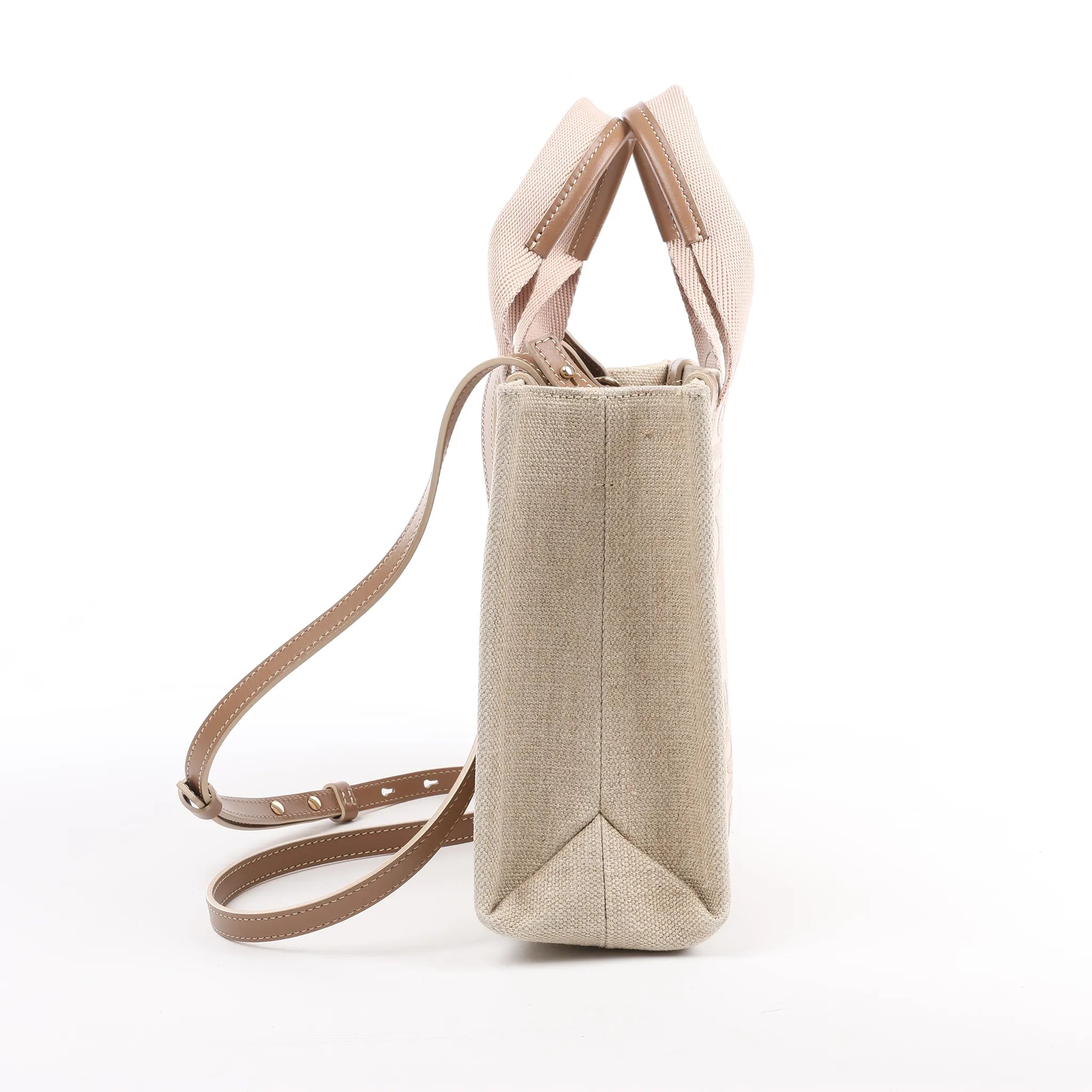 Chloé Woody Small Canvas & Leather 2Way Handbag in Beige