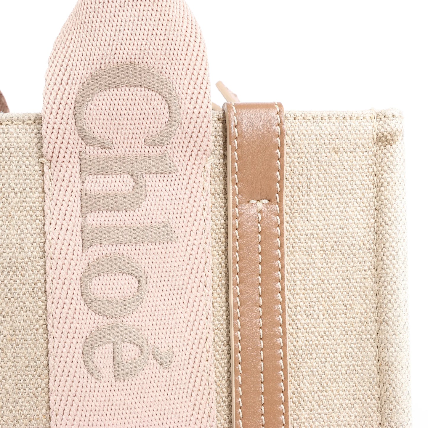 Petit sac à main Chloé Woody en toile et cuir beige