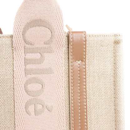 Petit sac à main Chloé Woody en toile et cuir beige