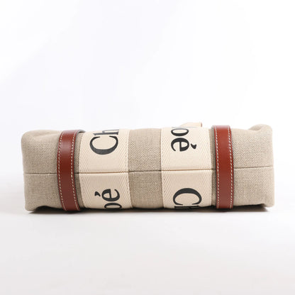 Chloé Woody Small Canvas & Leather 2Way Handbag in Beige x Brown