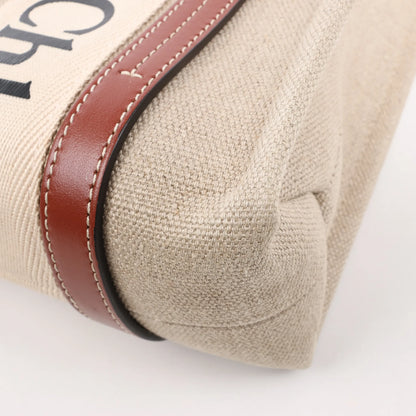 Chloé Woody Small Canvas & Leather 2Way Handbag in Beige x Brown