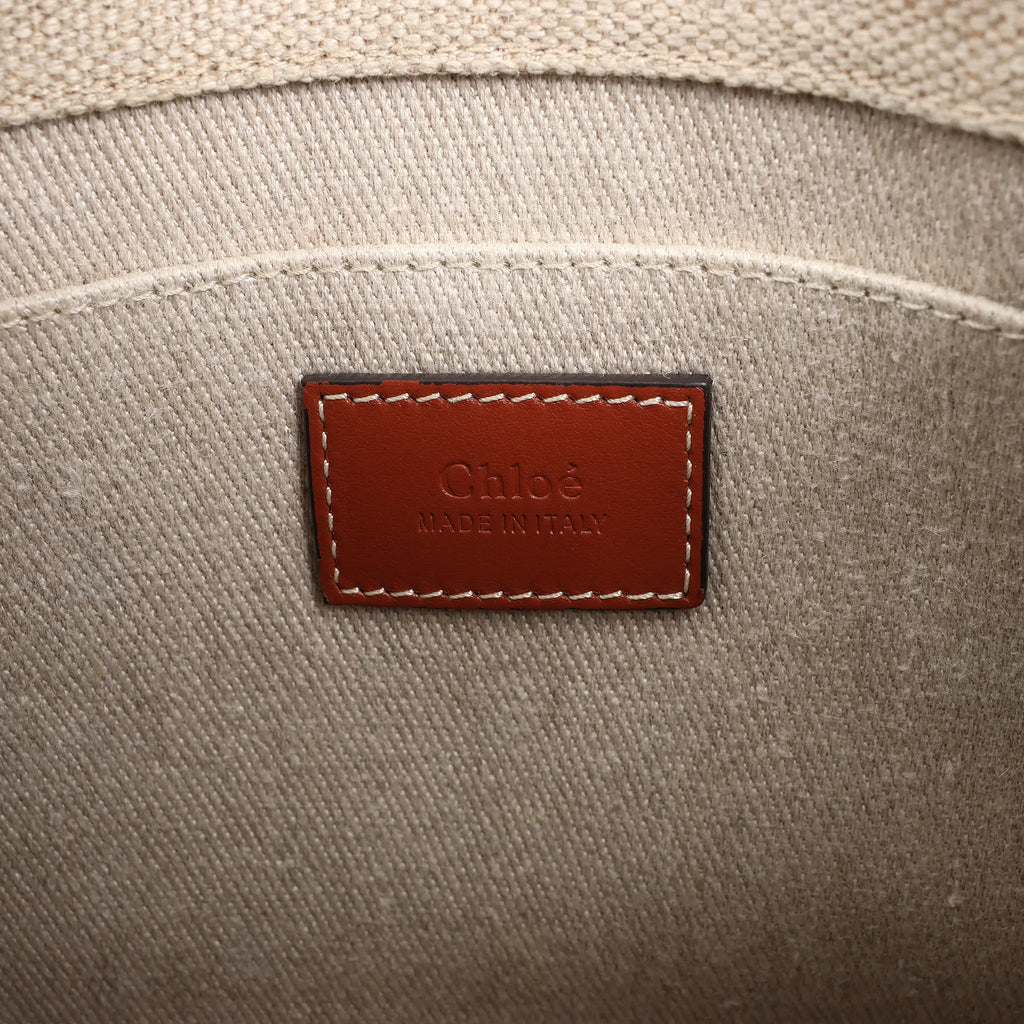 Chloé Woody Small Canvas & Leather 2Way Handbag in Beige x Brown