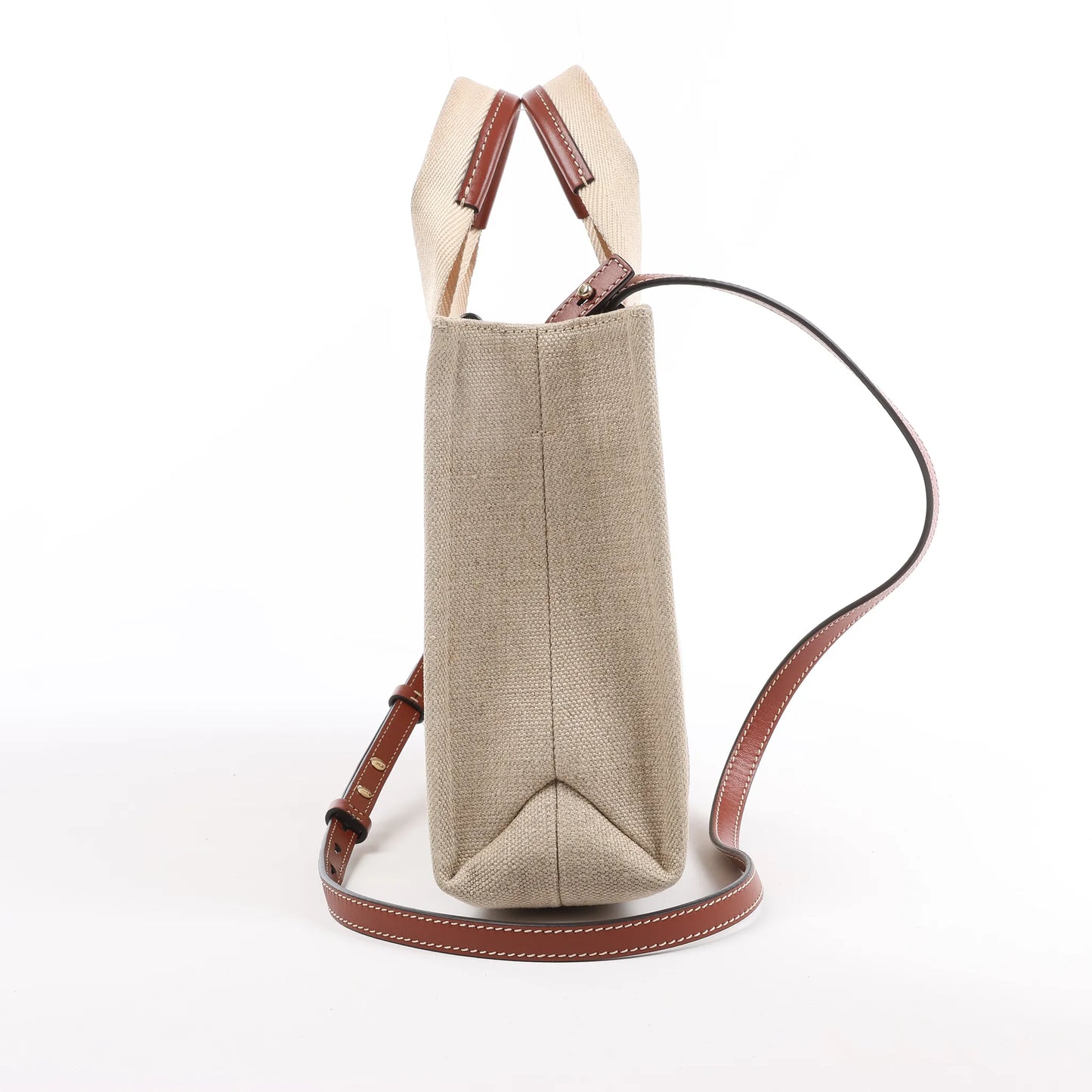 Chloé Woody Small Canvas & Leather 2Way Handbag in Beige x Brown