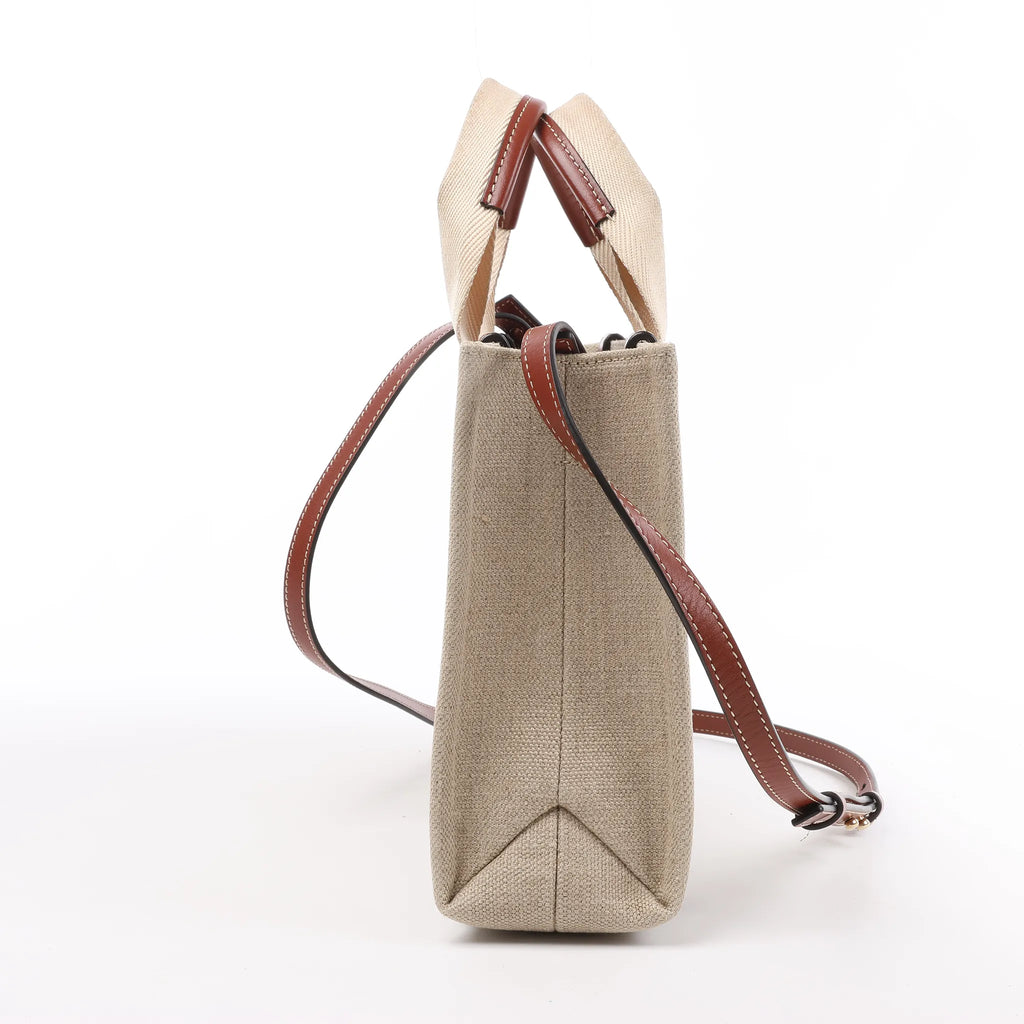Chloé Woody Small Canvas & Leather 2Way Handbag in Beige x Brown