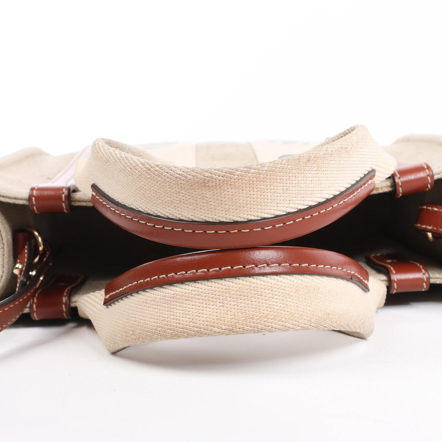 Chloé Woody Small Canvas & Leather 2Way Handbag in Beige x Brown