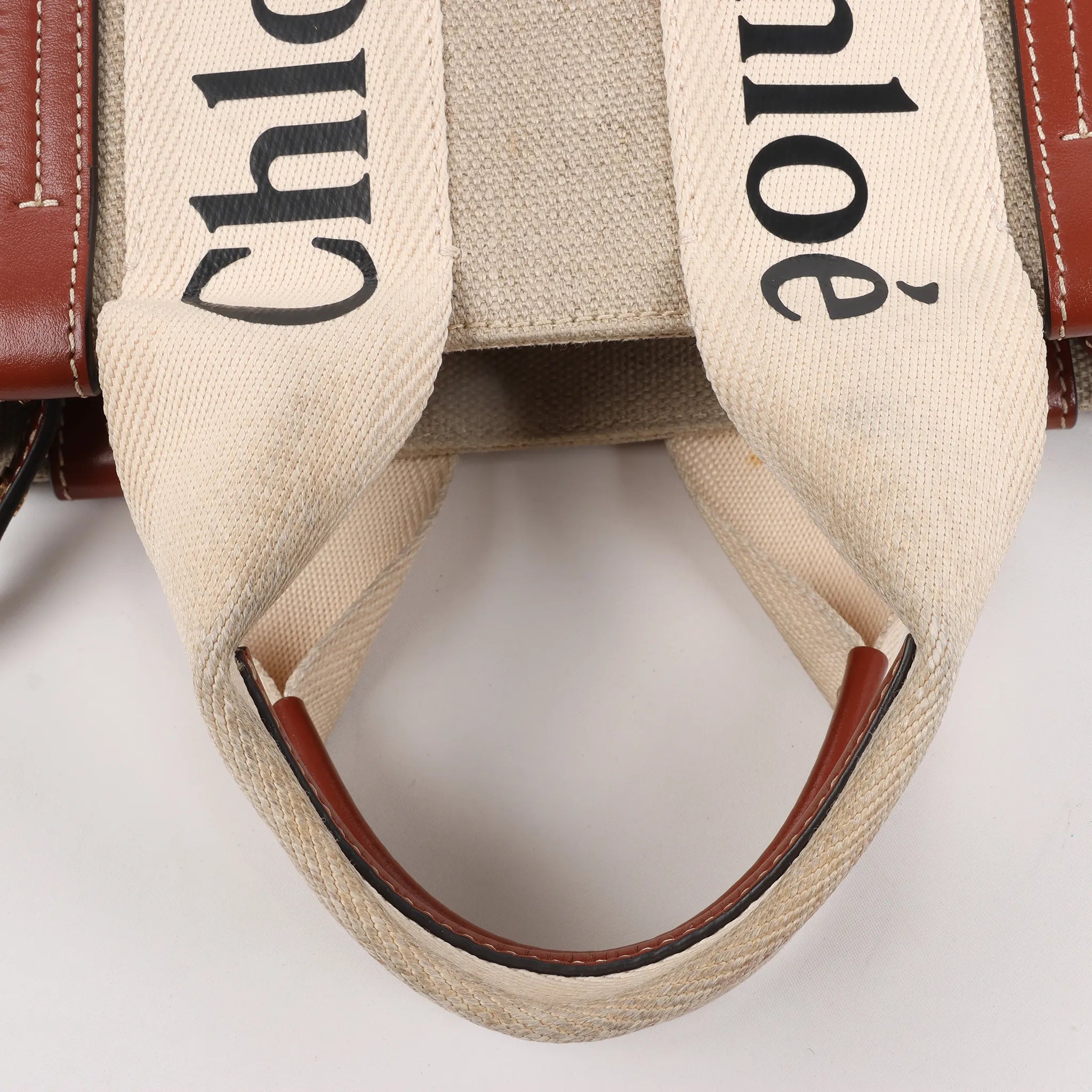 Chloé Woody Small Canvas & Leather 2Way Handbag in Beige x Brown