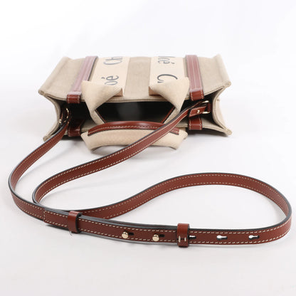Chloé Woody Small Canvas & Leather 2Way Handbag in Beige x Brown