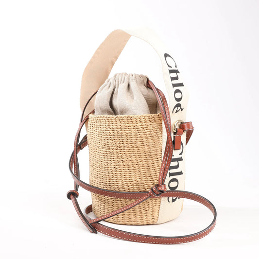 Chloe x Mifuko Sense Buckets Raffia x Leather 2Way Handbag in Beige x Brown