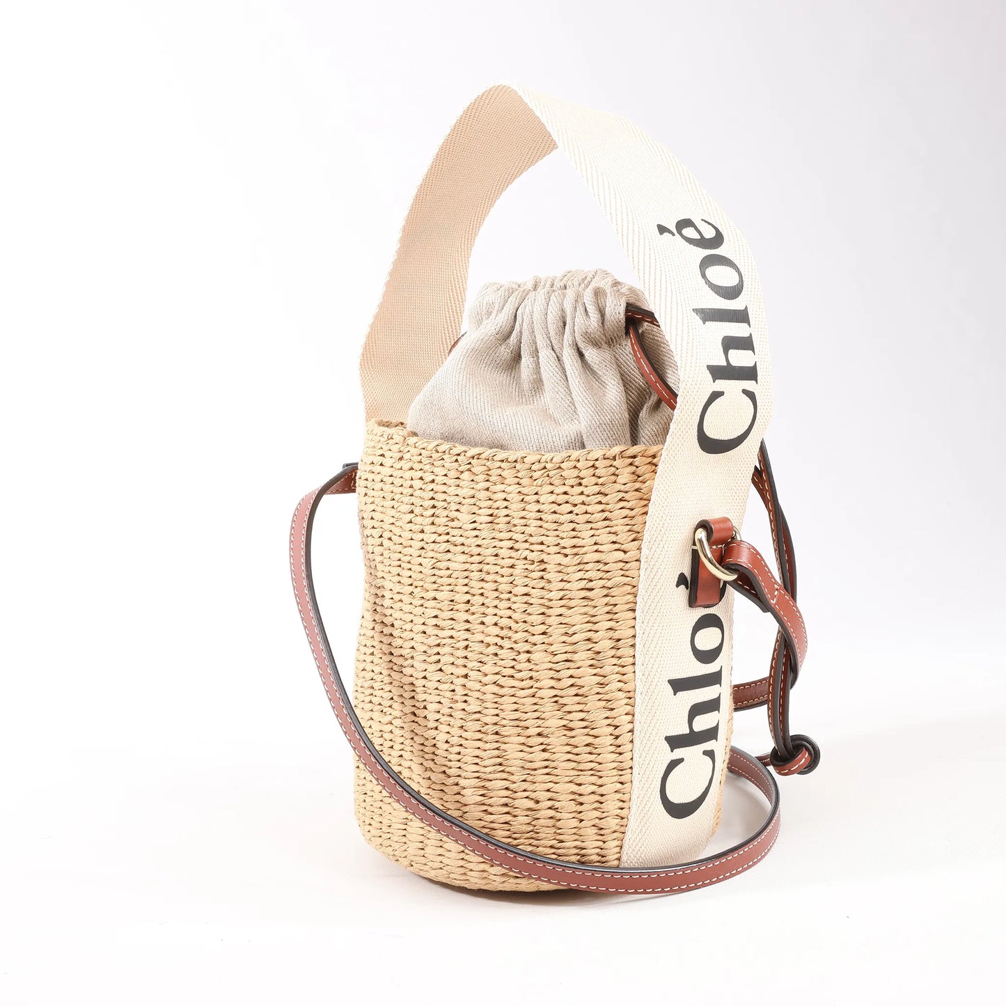 Chloe x Mifuko Sense Buckets Raffia x Leather 2Way Handbag in Beige x Brown