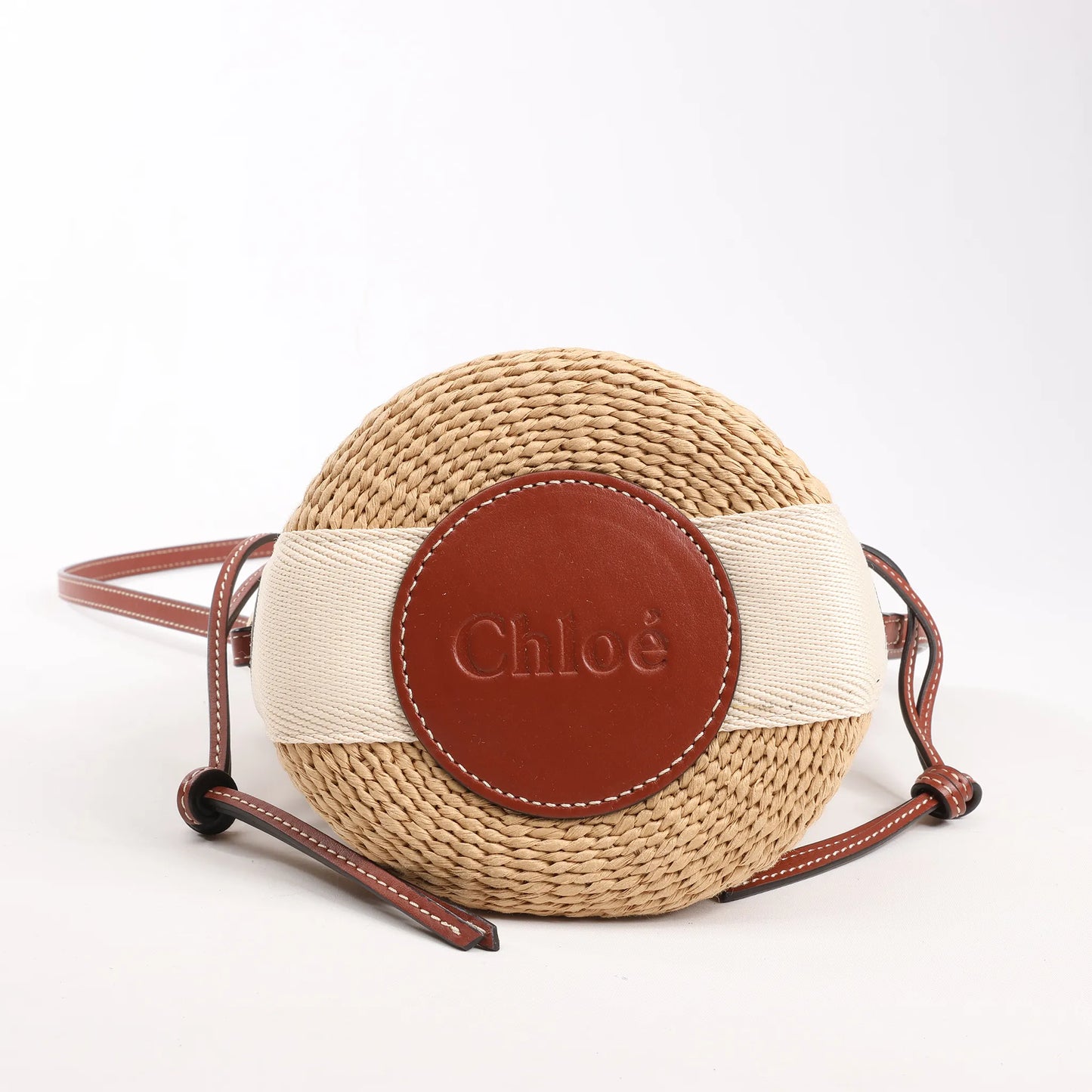 Chloe x Mifuko Sense Buckets Raffia x Leather 2Way Handbag in Beige x Brown