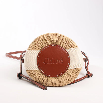 Chloe x Mifuko Sense Buckets Raffia x Leather 2Way Handbag in Beige x Brown