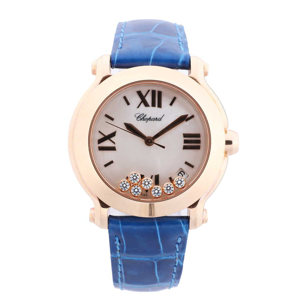 Chopard Happy Sport 277471-5001 Leather x RG QZ Silver-Face Watch