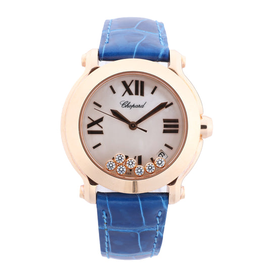 Chopard Happy Sport 277471-5001 Leather x RG QZ Silver-Face Watch