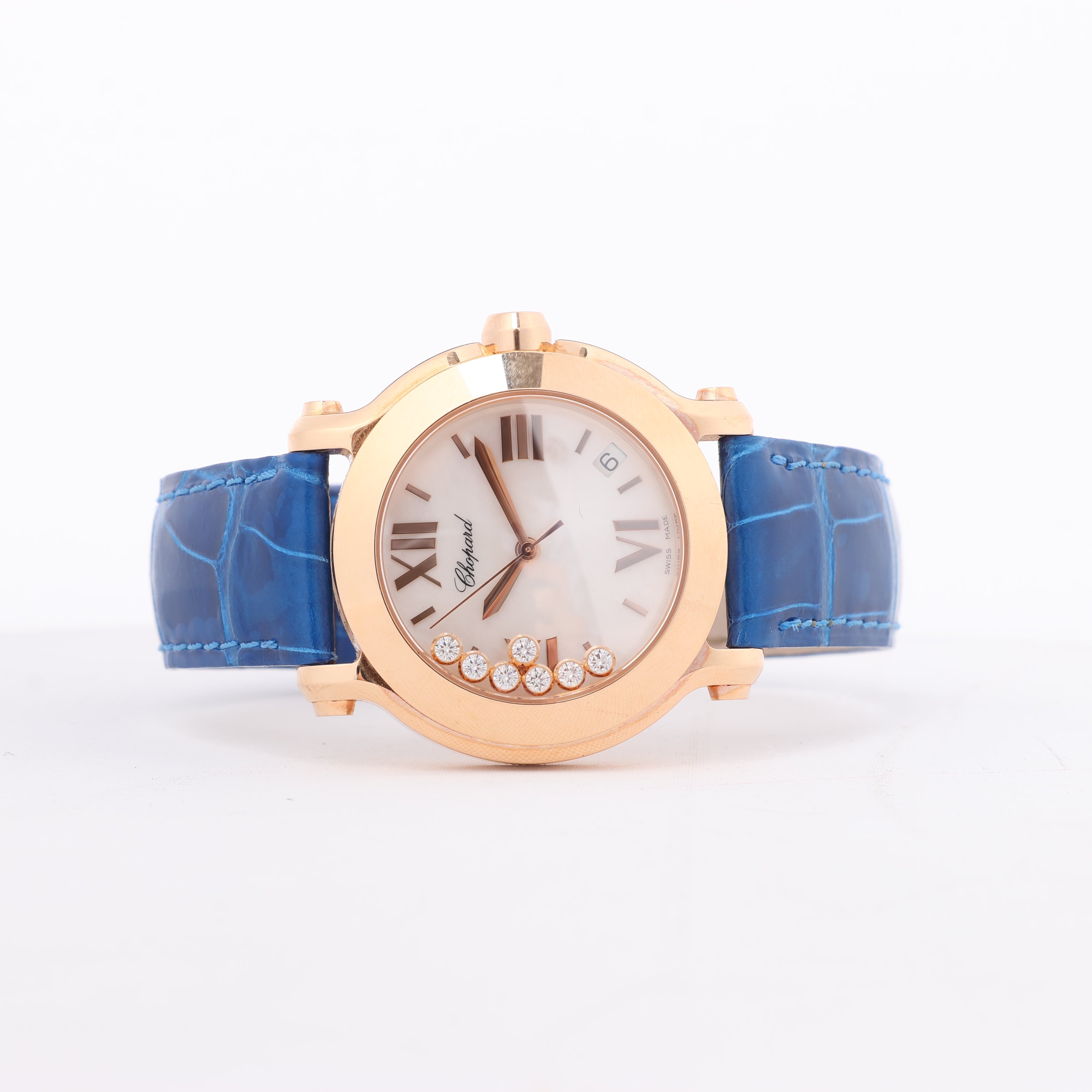 Chopard Happy Sport 277471-5001 Leather x RG QZ Silver-Face Watch