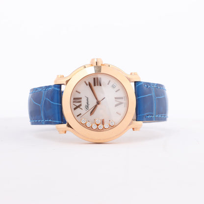 Chopard Happy Sport 277471-5001 Leather x RG QZ Silver-Face Watch