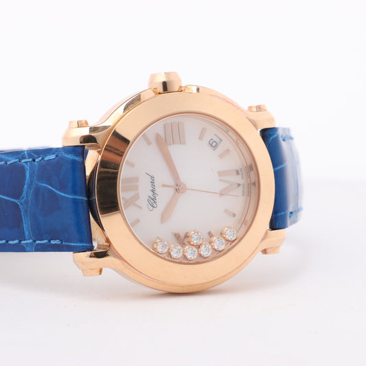 Chopard Happy Sport 277471-5001 Leather x RG QZ Silver-Face Watch