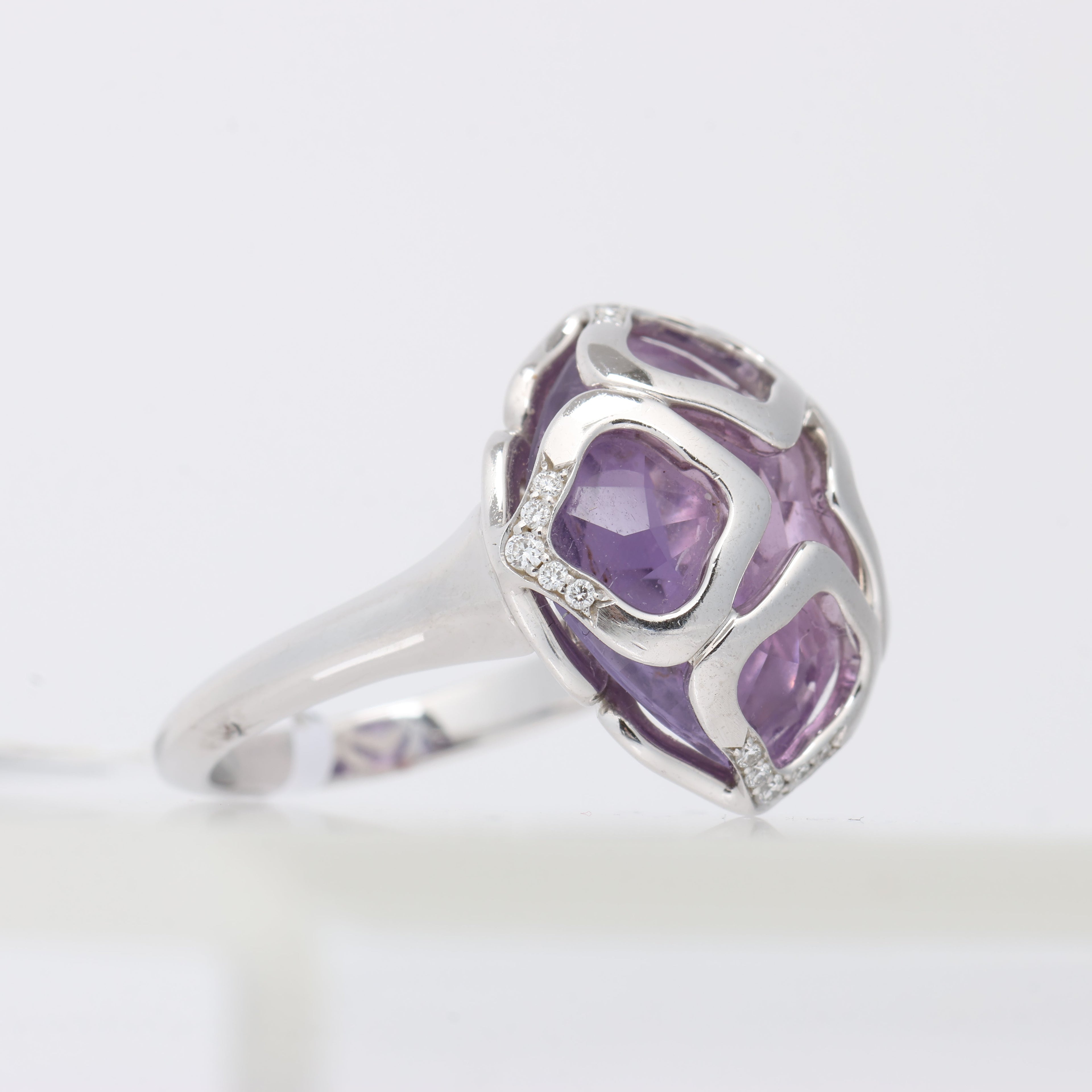 Chopard Imperiale Amethyst Diamond 18k White Gold Cocktail Ring, Size 51 EU