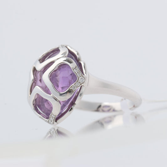 Chopard Imperiale Amethyst Diamond 18k White Gold Cocktail Ring, Size 51 EU