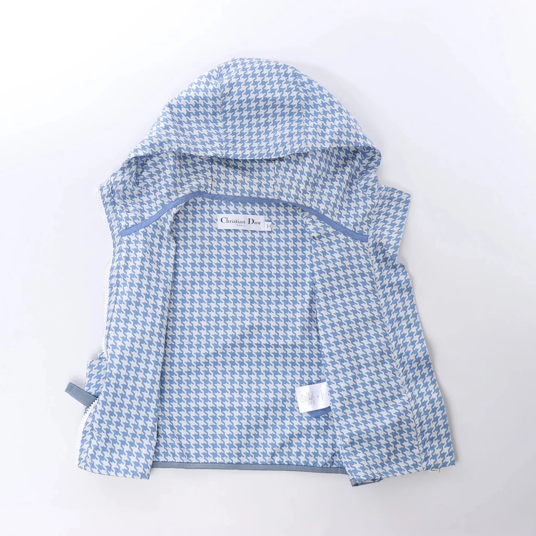 Chrisitan Dior Houndstooth Synthetic Hooded Vest in Blue, Size S