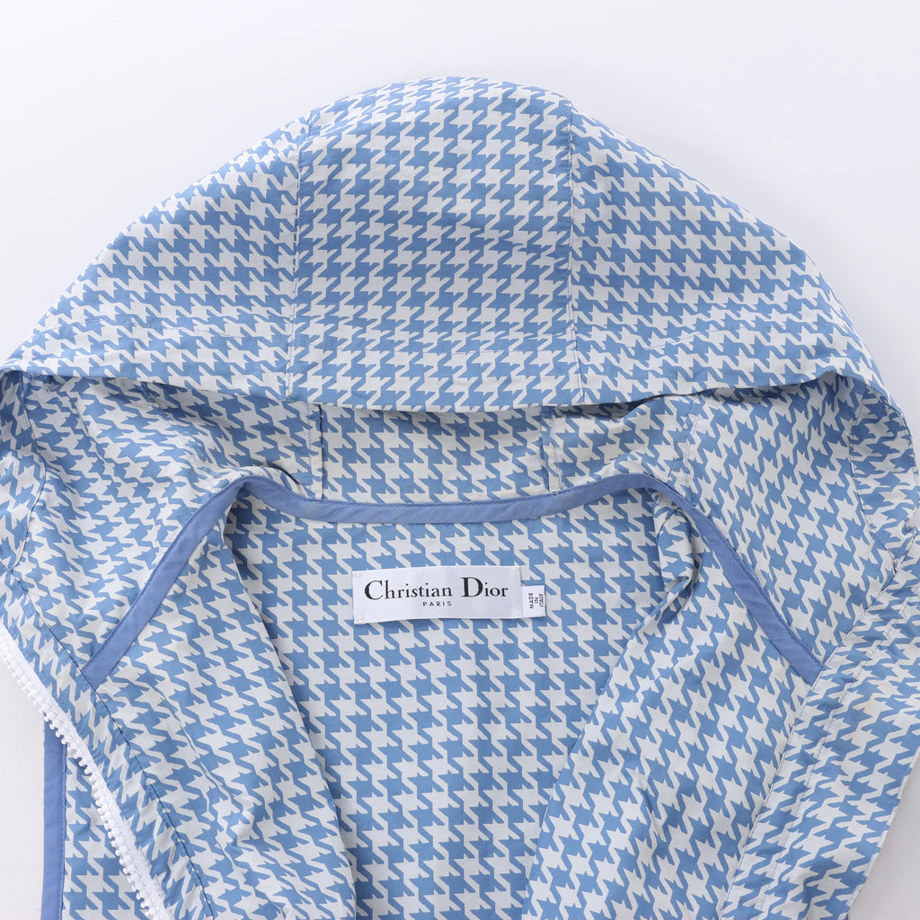 Chrisitan Dior Houndstooth Synthetic Hooded Vest in Blue, Size S