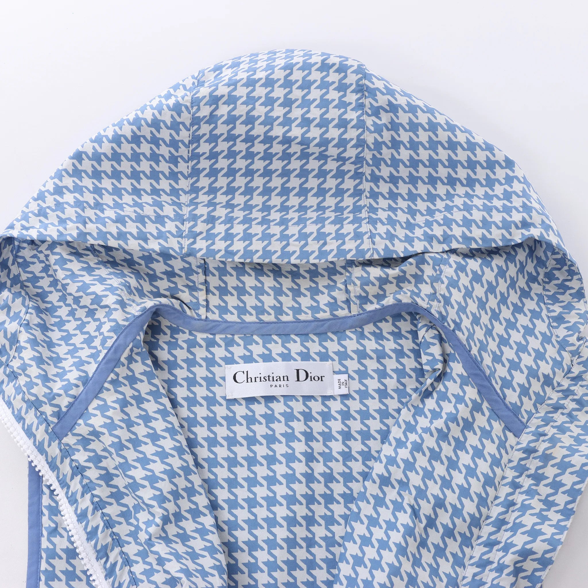 Chrisitan Dior Houndstooth Synthetic Hooded Vest in Blue, Size S