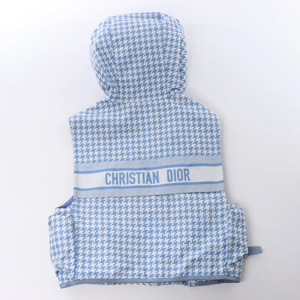 Chrisitan Dior Houndstooth Synthetic Hooded Vest in Blue, Size S