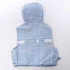 Chrisitan Dior Houndstooth Synthetic Hooded Vest in Blue, Size S
