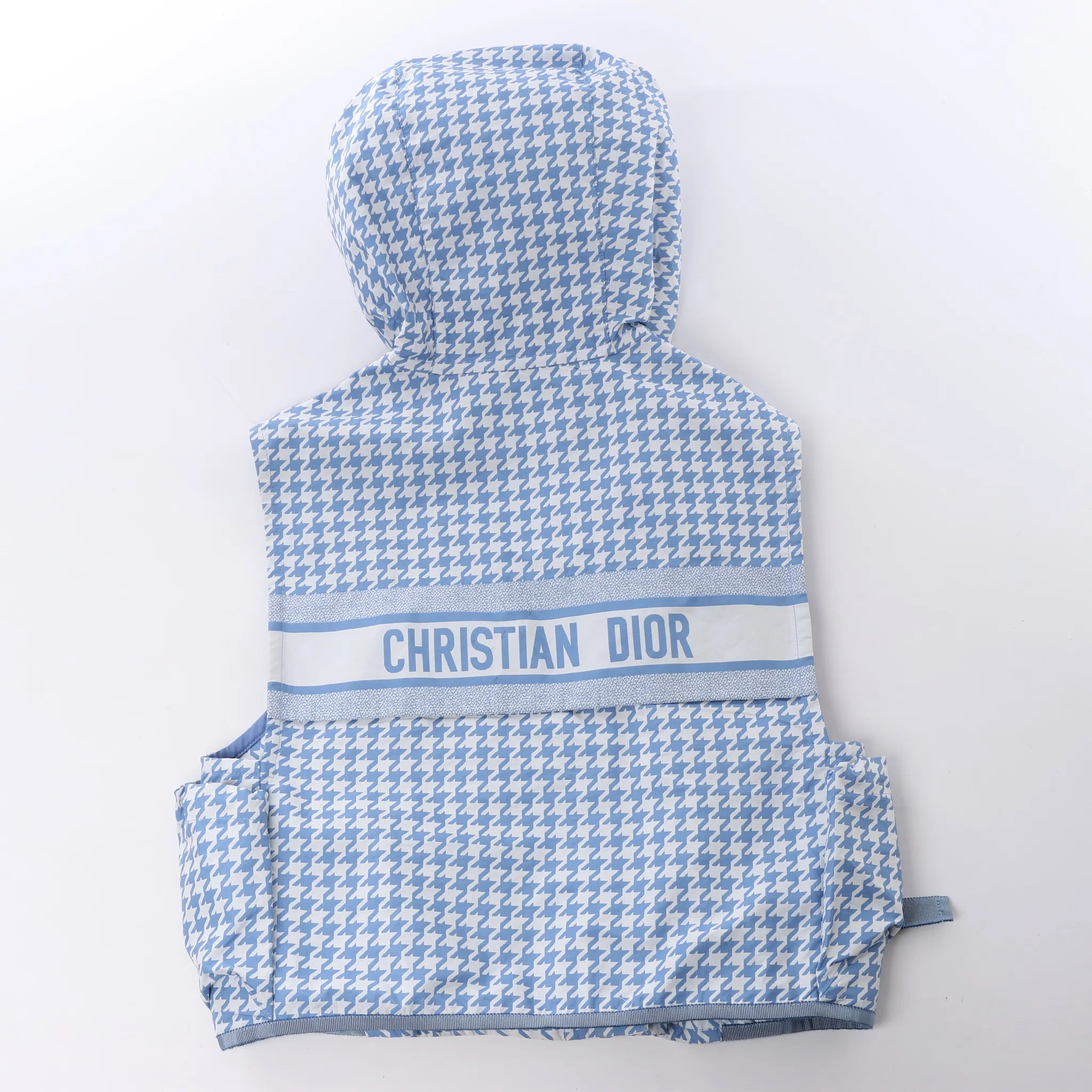 Chrisitan Dior Houndstooth Synthetic Hooded Vest in Blue, Size S