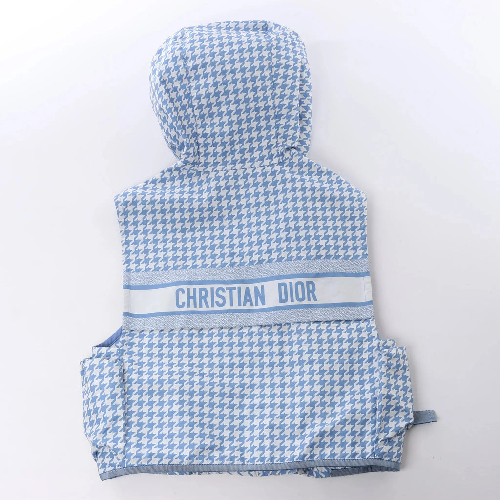 Chrisitan Dior Houndstooth Synthetic Hooded Vest in Blue, Size S