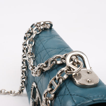 Sac bandoulière chaîne en cuir Christian Dior Caro bleu
