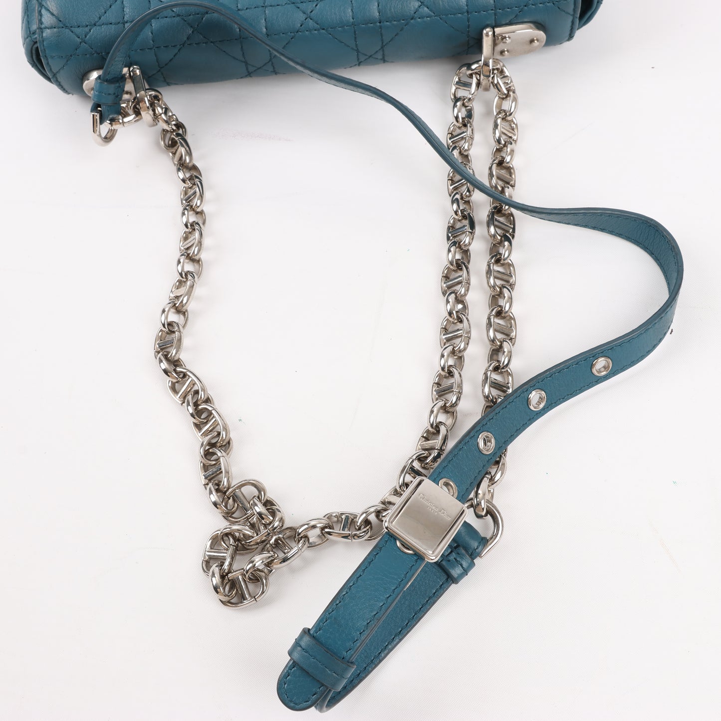 Sac bandoulière chaîne en cuir Christian Dior Caro bleu