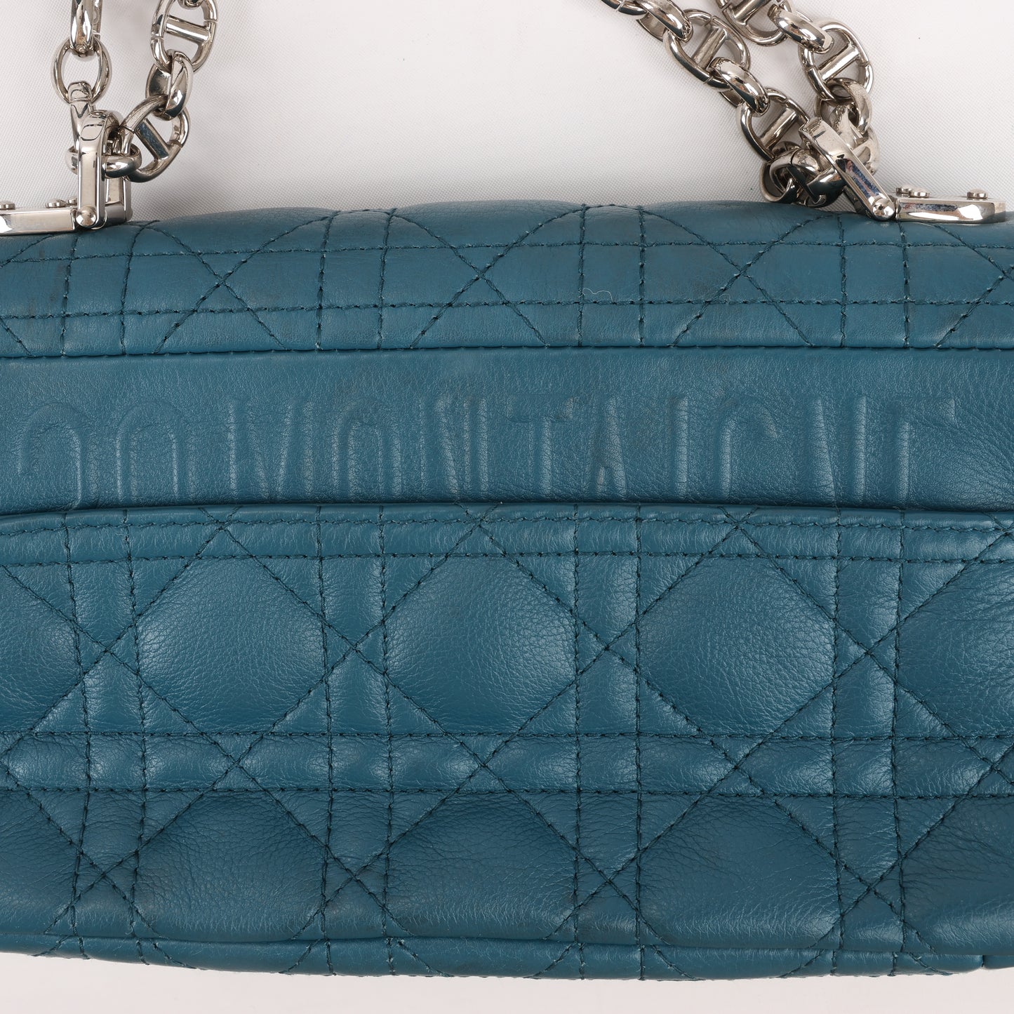 Sac bandoulière chaîne en cuir Christian Dior Caro bleu