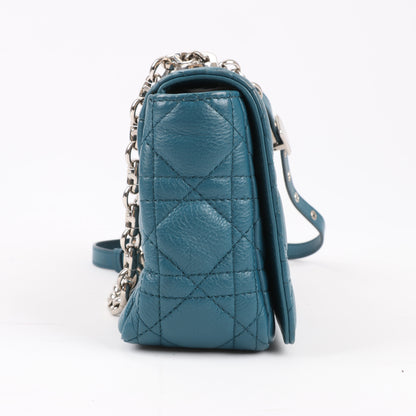Sac bandoulière chaîne en cuir Christian Dior Caro bleu