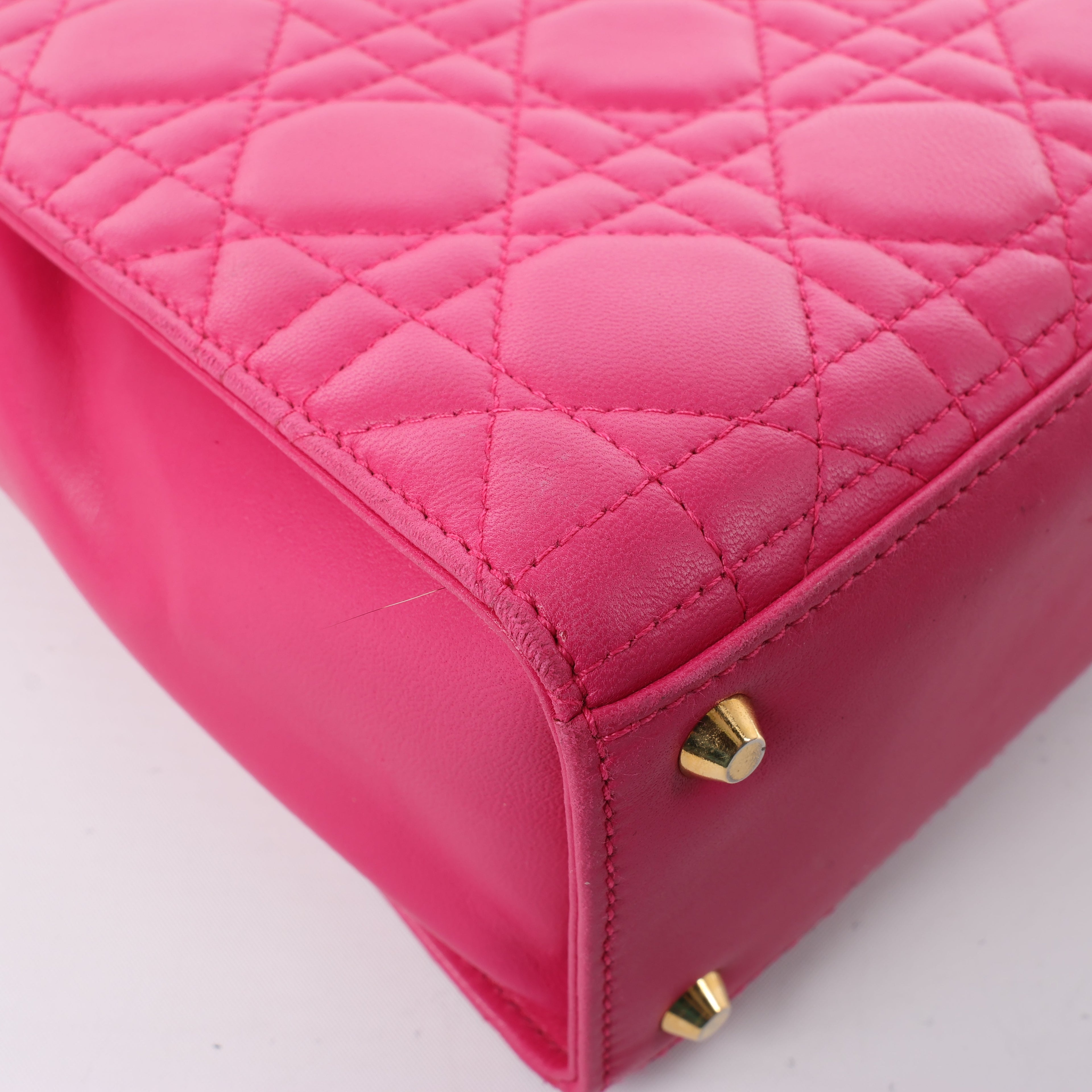 Dior Vintage Cannage Leather Shoulder Bag in Pink