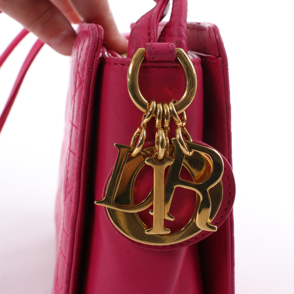 Dior Vintage Cannage Leather Shoulder Bag in Pink