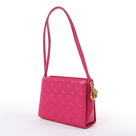 Christian Dior Vintage Cannage Leather Shoulder Bag in Pink