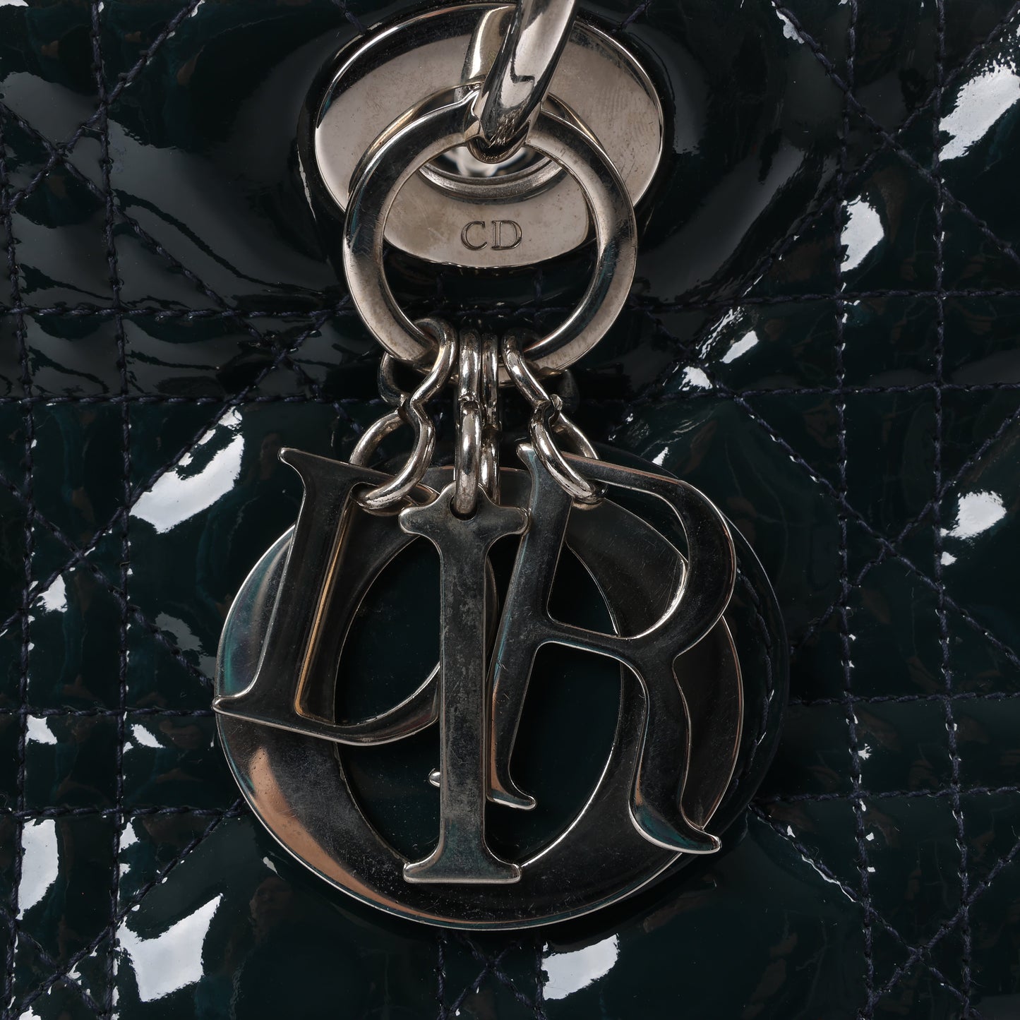 Dior Lady Dior Large Cannage Patent Leather 2Way Handbag in Green